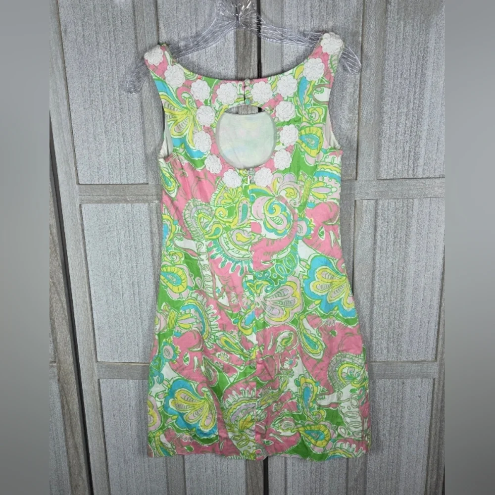 Lilly Pulitzer Womens Nina Shift Dress Size 2 Chin Chin Print Embroidered